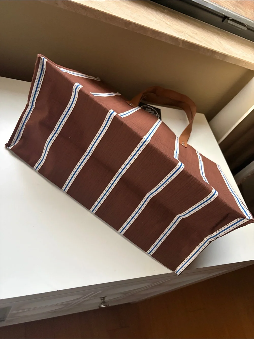 Anthropologie Brown Striped Reusable Shopping Tote handmade by India